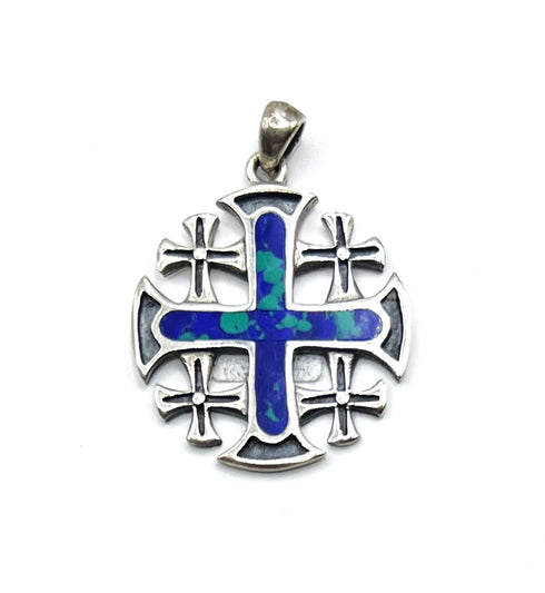 Sterling Silver with Stone of Israel Jerusalem Cross Pendant